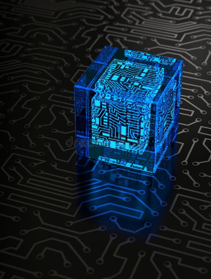 Abstract Circuit Cube stock image