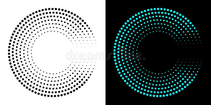Abstract circular halftone design in black and teal. Dotted abstract circle geometric shape. Dots round circle shape. royalty free illustration