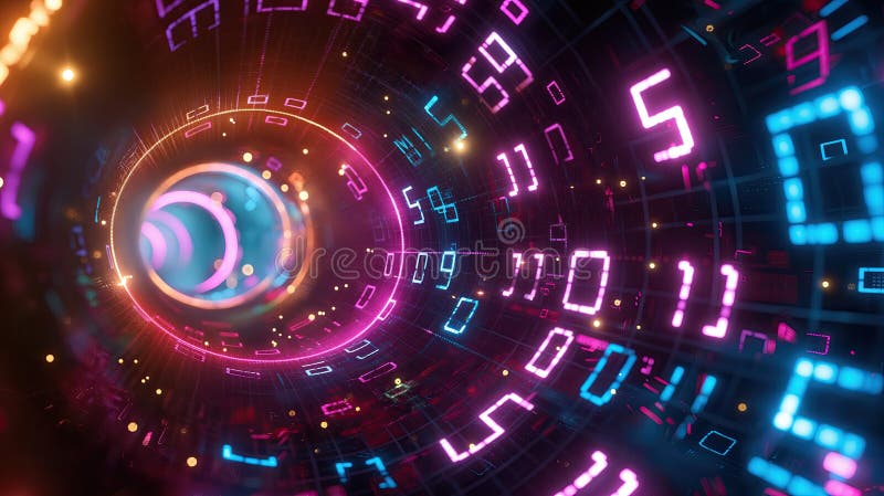Abstract circular tunnel of luminous elements. Background for your design AI generated