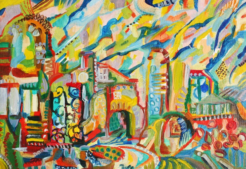 Abstract city oil painted picture stock illustration
