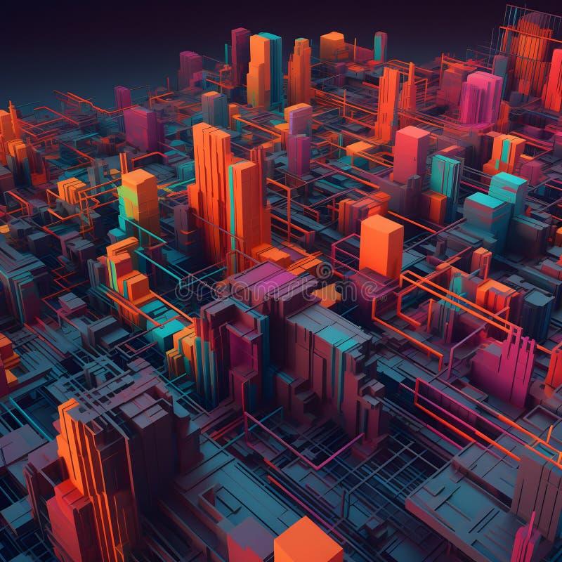 Abstract cityscapes shapes colors patternscinematic --u created with generative AI vector illustration