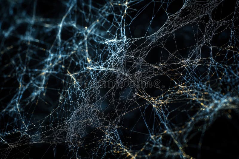 Abstract close-up of intricate spider web with sparkling dewdrops and backlighting royalty free illustration