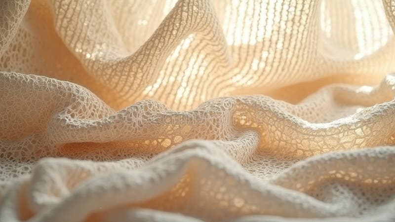 Abstract close-up of light and shadow on delicate beige textured fabric stock illustration