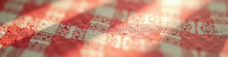 Abstract close-up of red and white checkered fabric pattern under soft light stock illustration