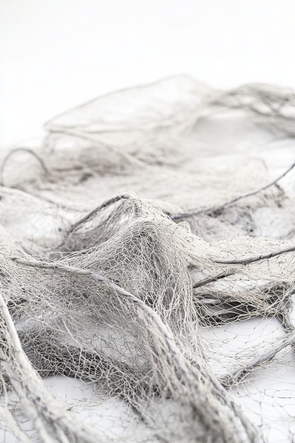 Abstract Close-Up of Tangled Fishing Nets on a White Background Highlighting Texture and Complexity stock illustration