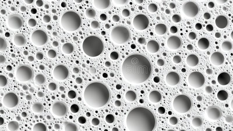Abstract close-up of white soap bubbles with varied sizes and textures creating an intricate patterned surface, bw textured royalty free illustration