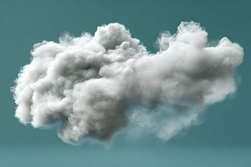 An abstract cloud explosion is set against a light blue background in this digitally created image, which is well-suited stock photo