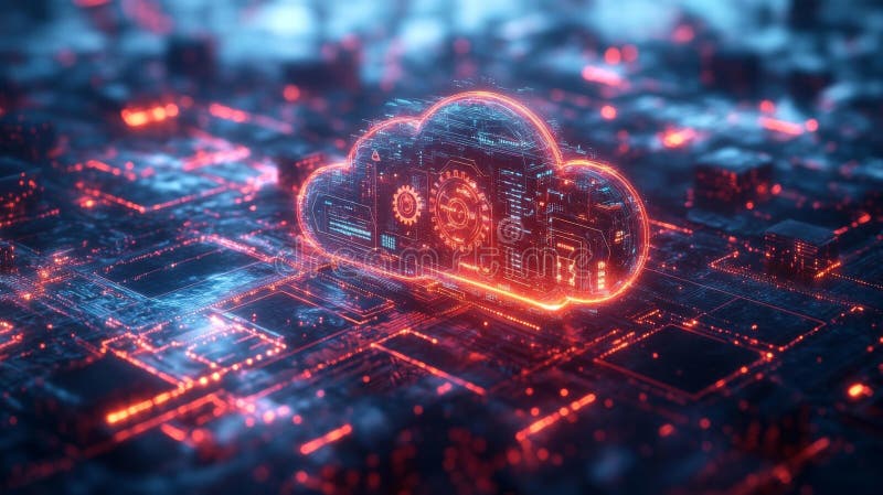 Abstract Cloud Technology with Neon Glow royalty free illustration