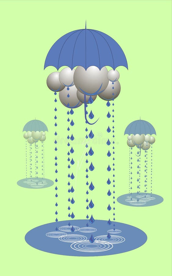 Abstract Clouds Under an Umbrella, it Rains Stock Illustration