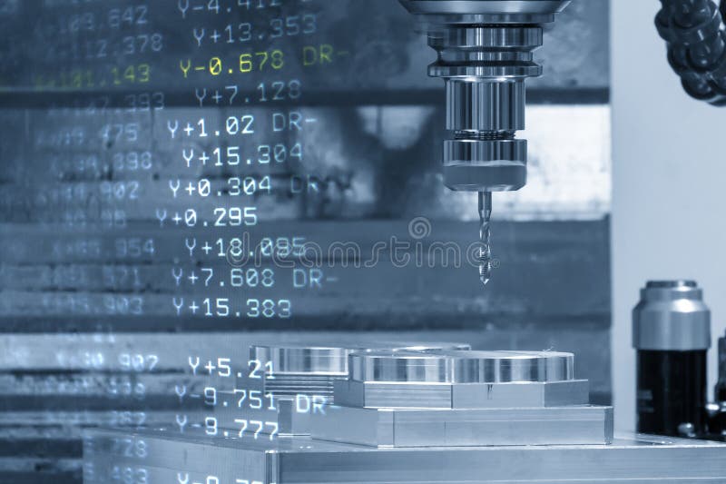 Abstract CNC Tapping Process on Milling Machine with G-Code Data Background stock photos