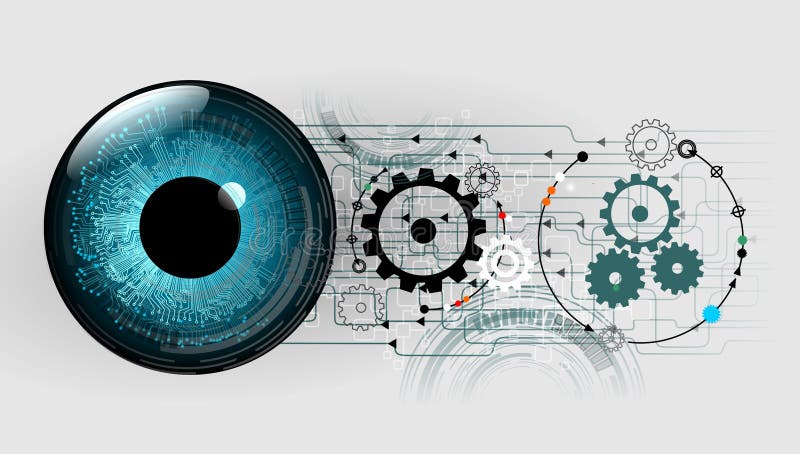 Abstract cogs eye future circuit technology security system background, vector illustration. many uses for advertising, book page, paintings, printing, mobile backgrounds, book, covers, screen savers, web page, landscapes,. greeting cards, letter head etc. Coding mesh vectors