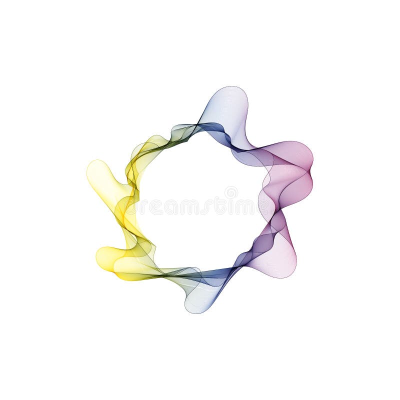 Abstract color brochure, banner, cover, frame design element. Multicolored wavy lines of smoke in a circle. eps 10