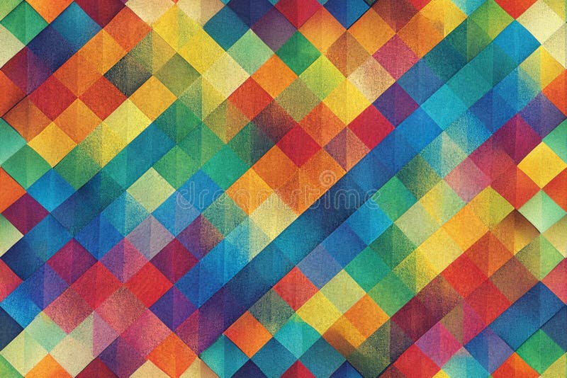 Abstract color composition patchwork pattern of all colors of the rainbow sectors of geometric shapes and rhombuses retro effect