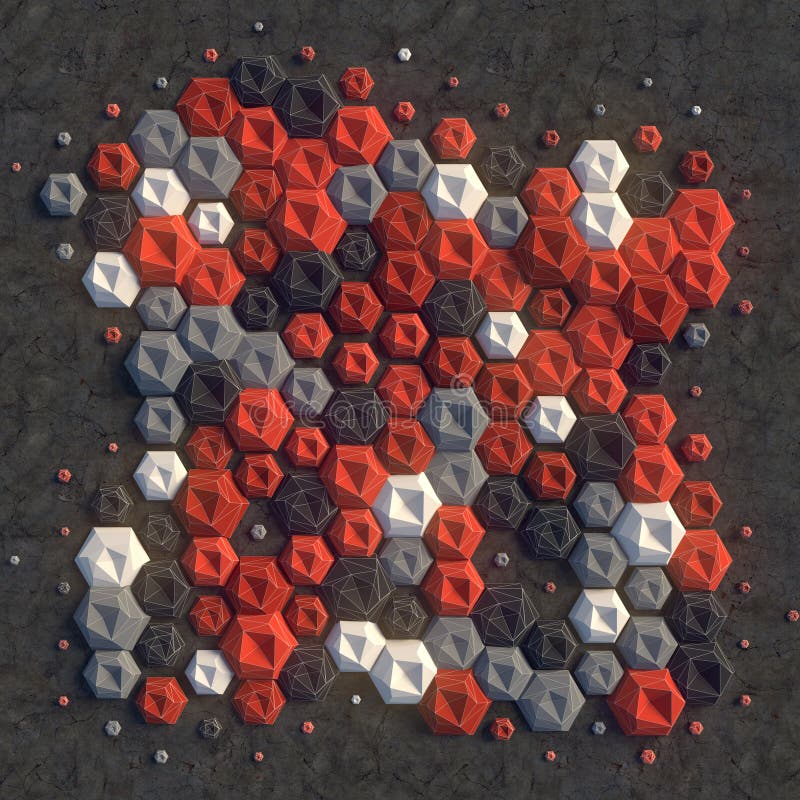 Abstract colored hexagon pattern on dark surface. 3d rendering royalty free illustration