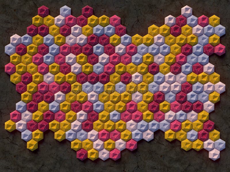 Abstract colored hexagon pattern on dark surface. 3d rendering vector illustration