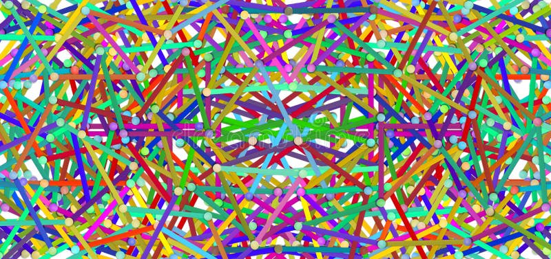 Abstract of colored lines connected by pins, very very complicated connection, understanding algorithms process concept. royalty free illustration