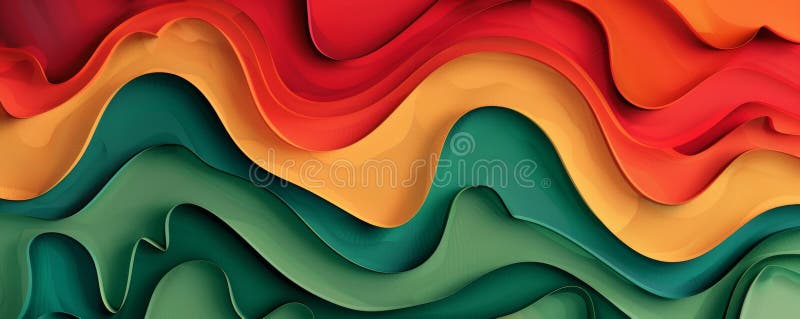 Fond colorat abstract cu straturi vibrante curgătoare de nuiele roșii galbene și verzi stock photography