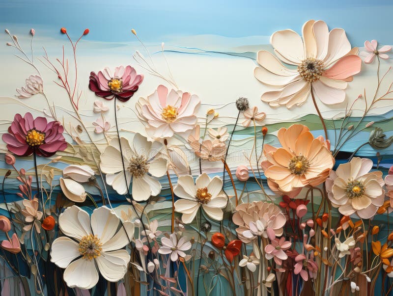 Abstract colorful beautiful flowers modern digital artwork stock illustration