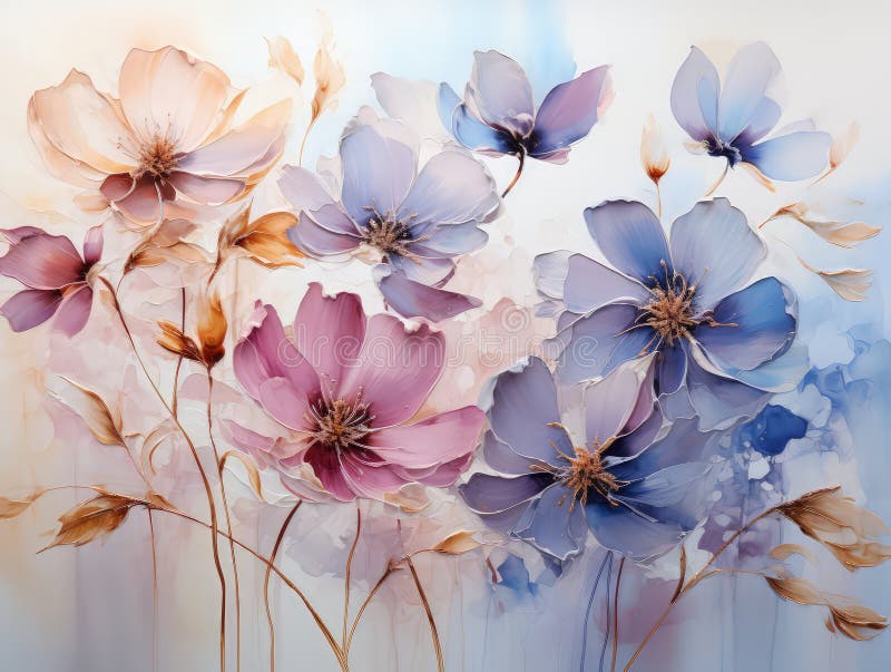 Abstract colorful beautiful flowers modern digital artwork royalty free illustration