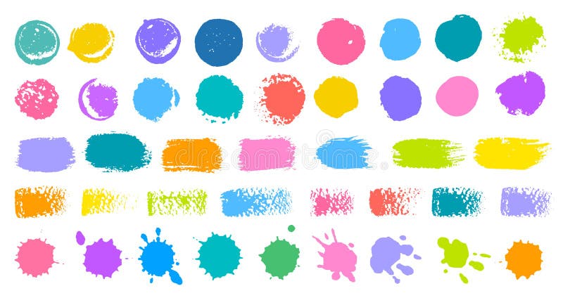Abstract colorful brush strokes set splashes collection color drop spot paint blot. Hand drawn vector illustration.