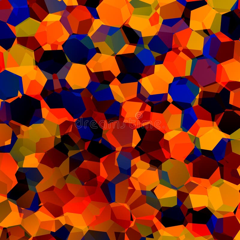 Abstract Colorful Chaotic Geometric Background. Generative Art Red Blue Orange Pattern. Color Palette Sample. Hexagonal Shapes. royalty free illustration