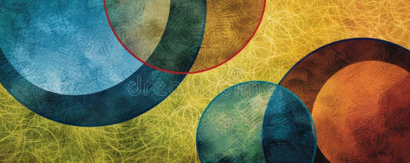 Cercuri și texturi colorate abstracte pe fond texturat galben royalty free stock images