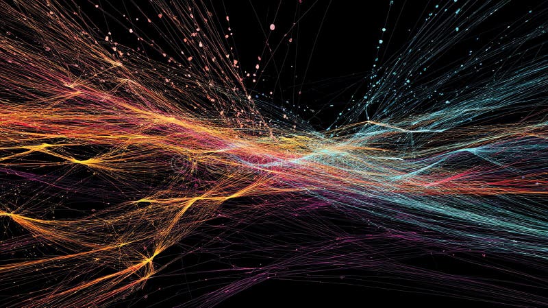 Abstract Colorful Data Stream: Network Connection Visualization, Digital Art, Technology Background. Perfect for tech, science, AI stock image