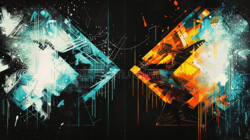 Abstract colorful digital painting with geometric shapes and splashes. AIG53F. royalty free stock images