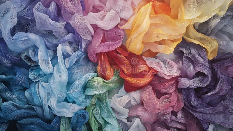 Abstract Colorful Fabric Texture with Rainbow Colors. This abstract image features a colorful fabric texture with a rainbow color scheme. The fabric is soft and flowing, creating a beautiful and intricate pattern. The texture is perfect for use as a background, design element, or for adding visual interest to a project