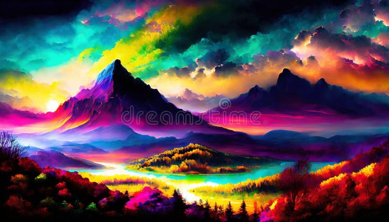 Abstract colorful fields landscape sky sunset vector illustration