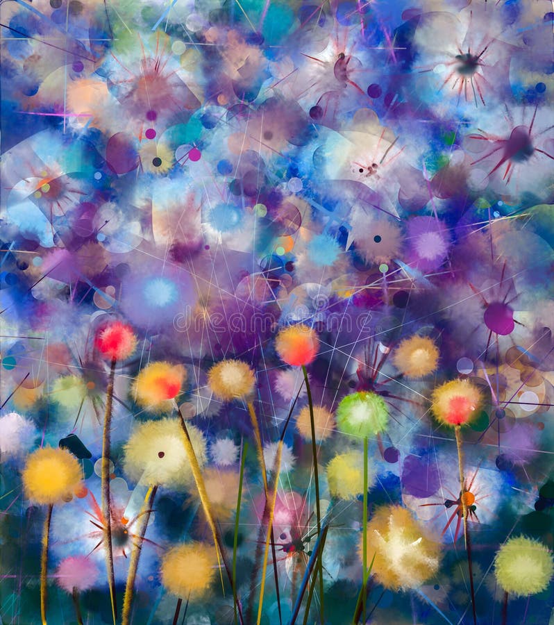 Abstract colorful floral, watercolor painting stock illustration