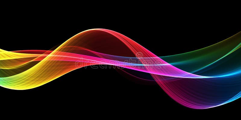 Abstract colorful flowing wave lines isolated on black background. Design element for technology, science, music or modern concept royalty free illustration