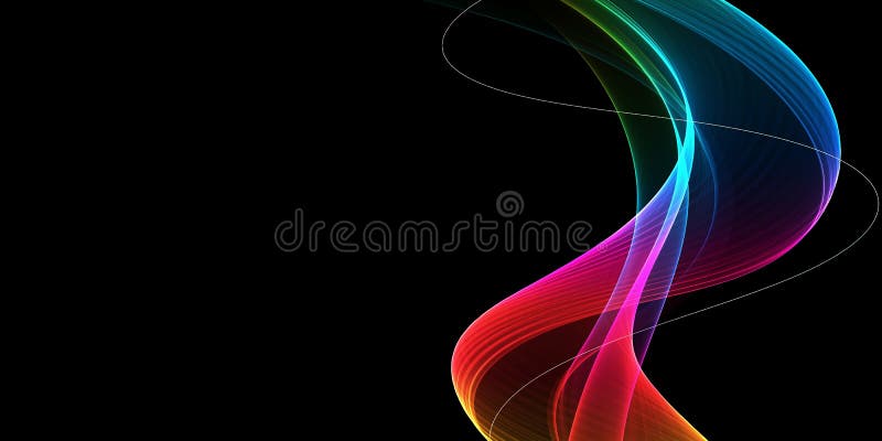 Abstract colorful flowing wave lines isolated on black background. Design element for technology, science, music or modern concept stock illustration