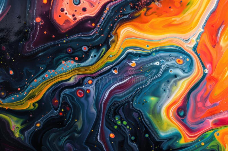 Abstract colorful fluid art with swirling patterns and bubbles vector illustration