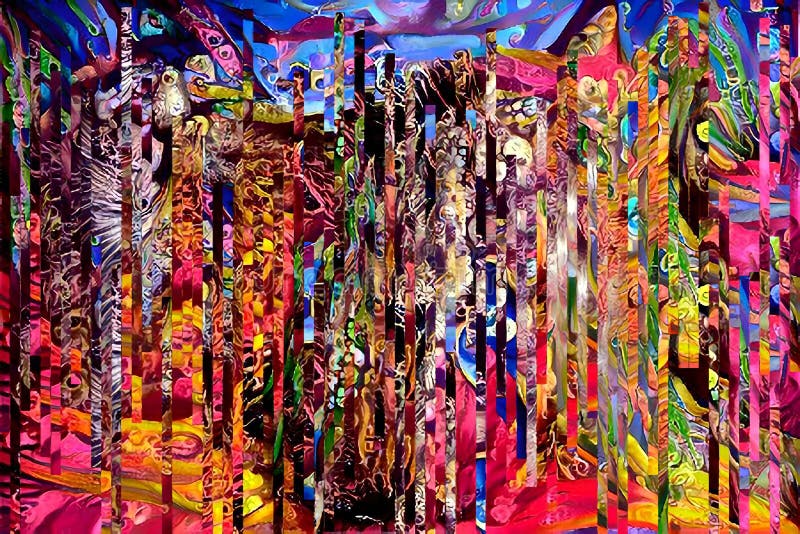 Abstract colorful generative glitch artwork stock illustration