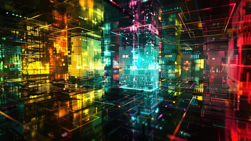 Abstract colorful geometric cube graphic with vivid and bright light. AIG53. royalty free stock photo