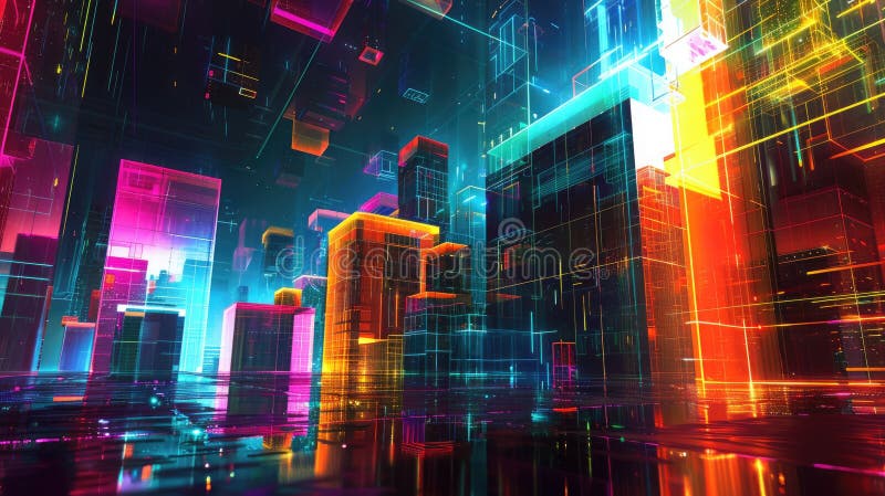 Abstract colorful geometric cube graphic with vivid and bright light. AIG53. stock photography