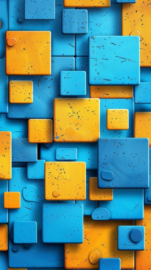 Model geometric abstract colorat cu pătrate albastru și galben stock photos