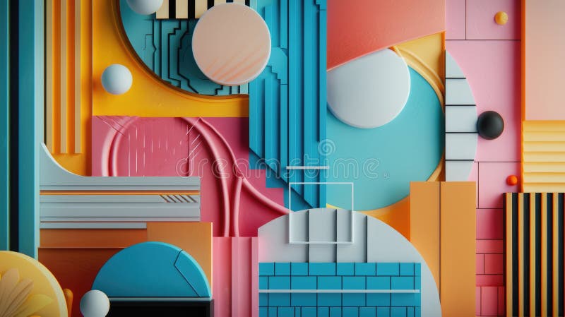 Abstract colorful geometric shapes on a purple background. Digital art. AIG51. royalty free illustration