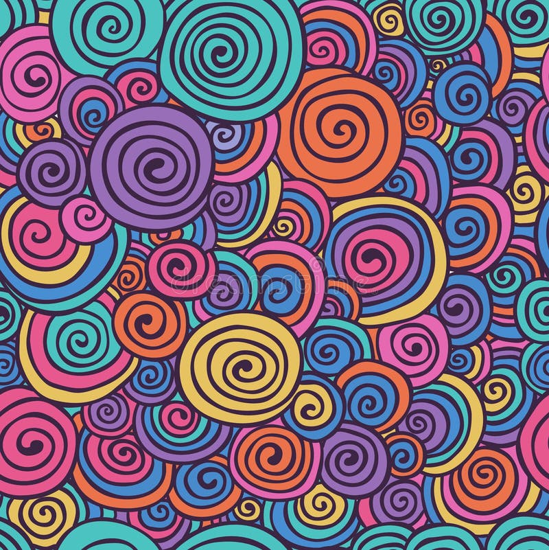 Abstract Colorful Hand Sketched Swirls Seamless Background Pattern royalty free illustration