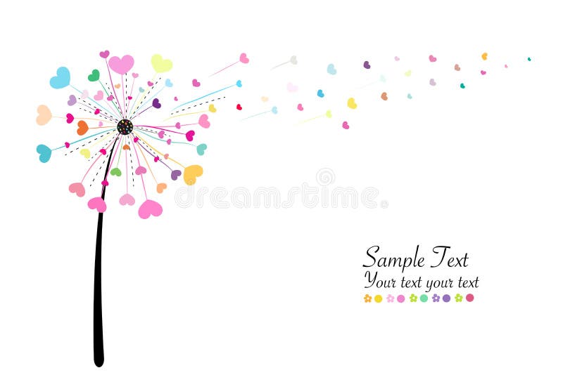 Abstract colorful heart dandelion spring time vector background stock illustration
