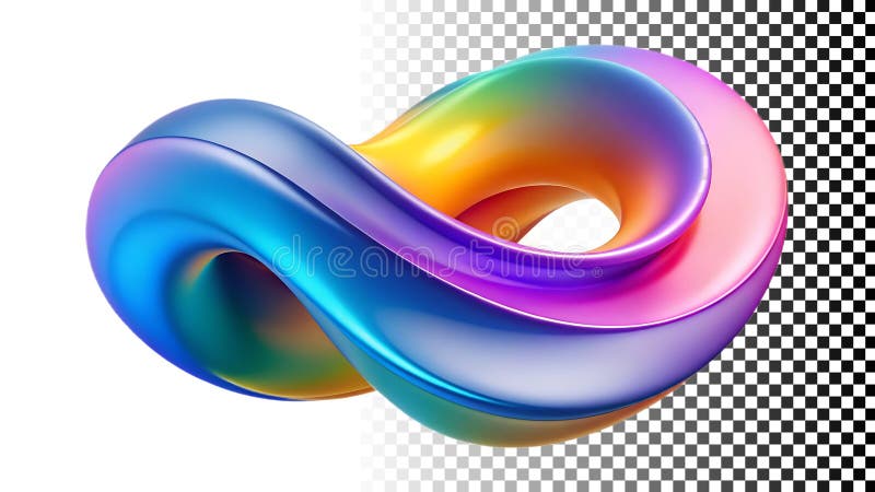 Abstract colorful infinity loop, dynamic artistic geometric shape png transparent image Generative AI. A dynamic 3D render of an abstract infinity loop shape swirling with multiple colors. This artistic graphic conveys endless motion, continuity, or infinite possibilities. Perfect for conceptual or abstract designs. An endless loop of creativity. Forever flowing abstract form. png transparent image Generative AI