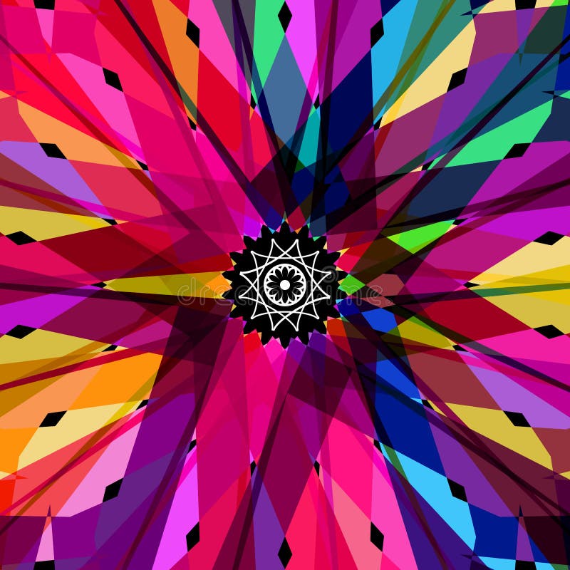 Abstract colorful kaleidoscope vector background on black. royalty free illustration