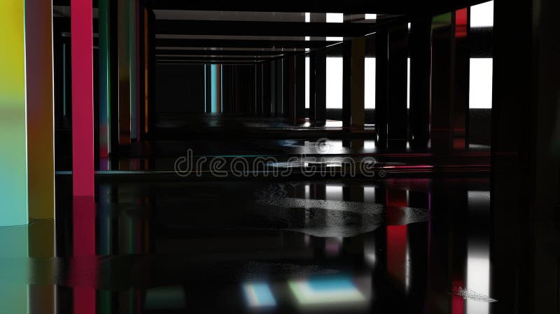 Abstract colorful light reflections in a dark environment. Digital art. AIG53. stock illustration