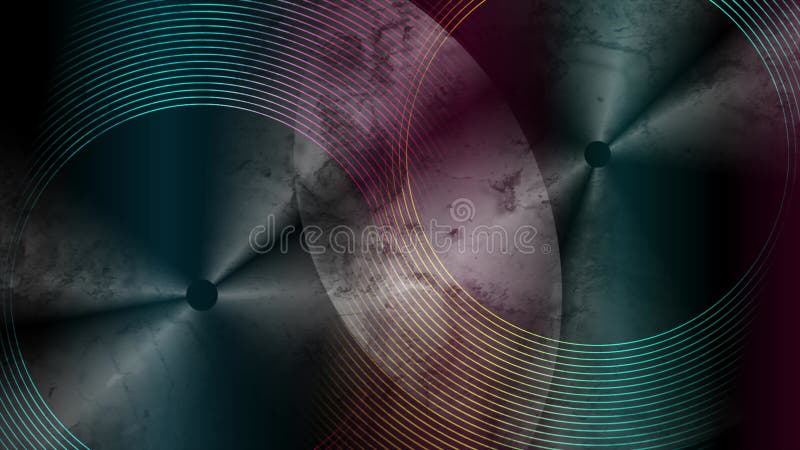 Abstract colorful linear circles on dark grunge background stock video