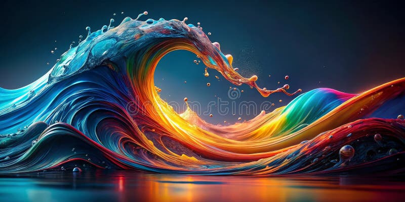 Abstract colorful liquid wave formation with dynamic splashes. Generative AI royalty free illustration