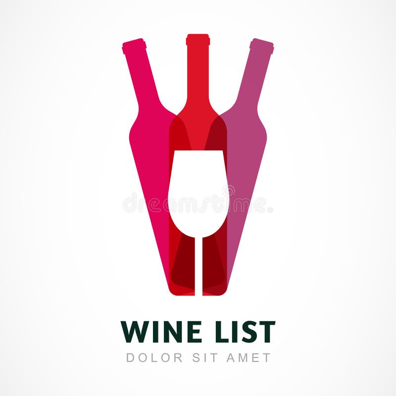 Abstract colorful logo design template. Wine bottle and glass vector icon. Concept for bar menu, party, alcohol