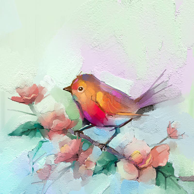 Abstract Colorful Oil, Acrylic Painting of Bird and Spring Flower. Stock  Illustration - Illustration of leaf, color: 174299954