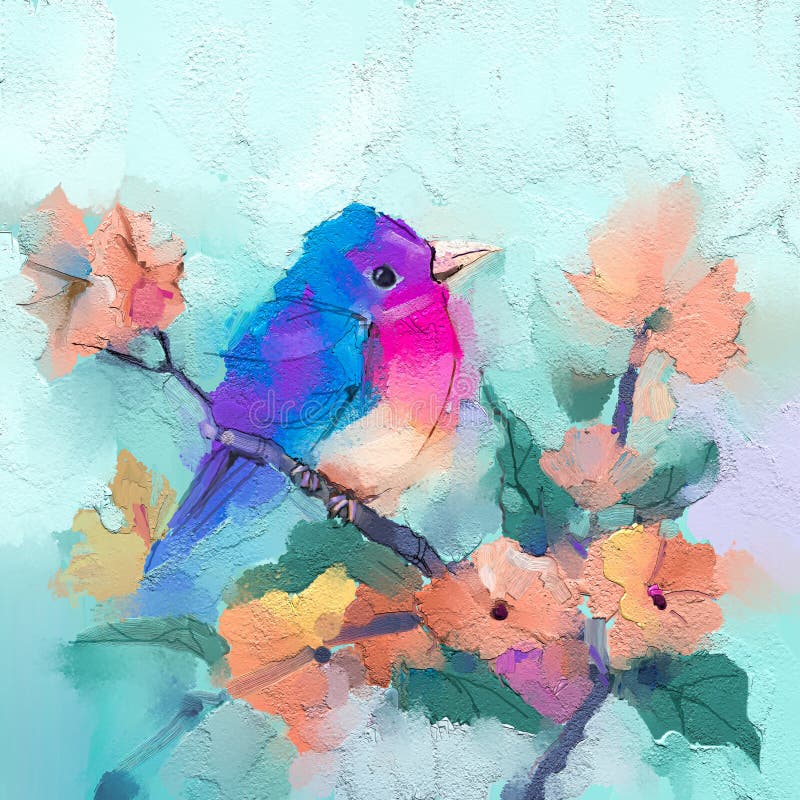 Abstract Colorful Oil, Acrylic Painting of Bird and Spring Flower. Stock  Illustration - Illustration of birds, animal: 174300193