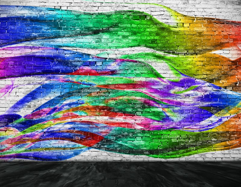 Abstract Colorful Painting Over Brick Wall Stock Illustration